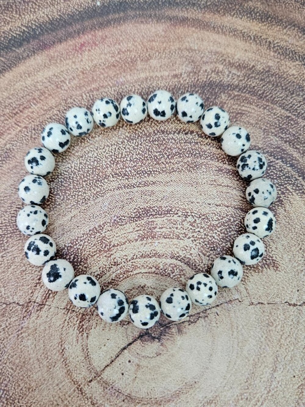 Dalmatian Jasper Natural Stone 8mm Round Bead Stretch Bracelet